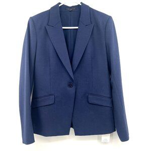 Theory Wool Navy Blue Single-Breasted Blazer Women's 10